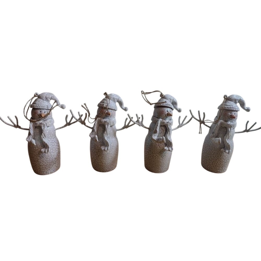 Glitter Snowman‎ Ornaments lot of 4 Christmas Tree